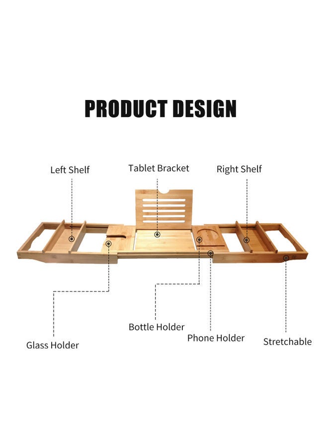 Adjustable Bamboo Caddy Tray Brown 75.0x23.0x4.5cm