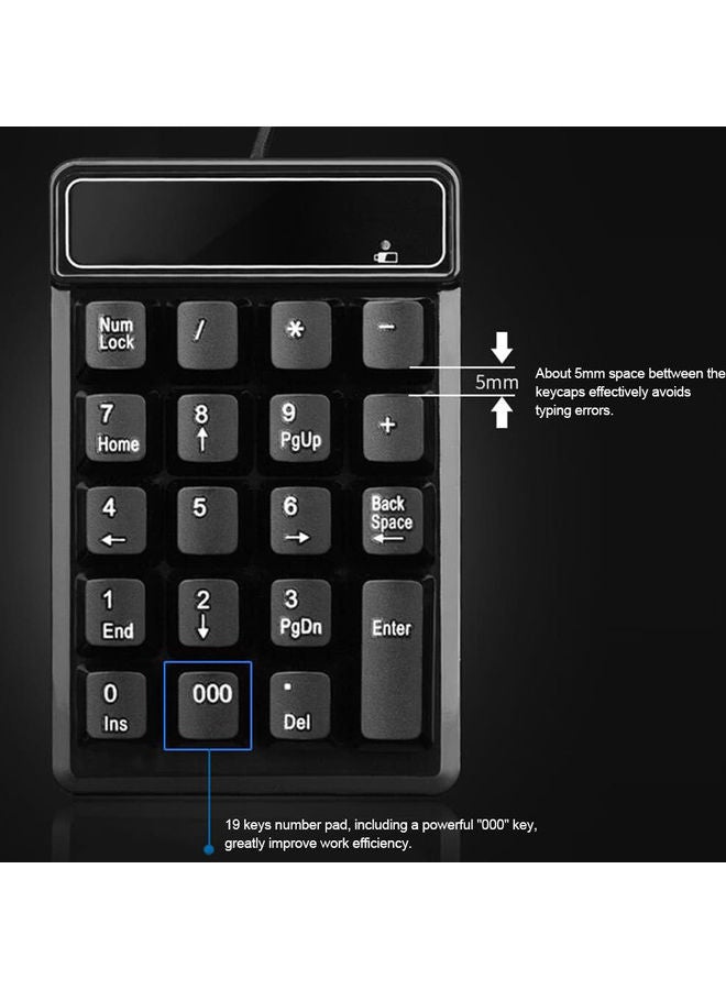 لوحة مفاتيح رقمية سلكية بمنفذ USB لون أسود - Image 2