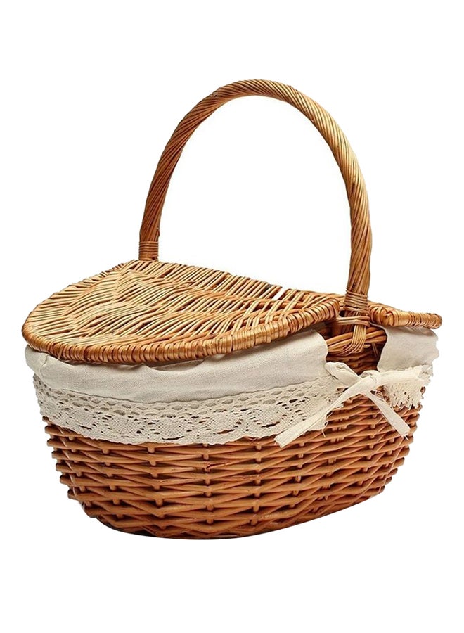 Generic Woven Vintage Picnic Basket With Lid Brown/White 38x28x20cm  - Image 1