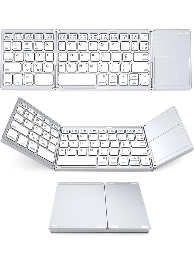 Folding Wireless Bluetooth Keyboard Silver - Image 1