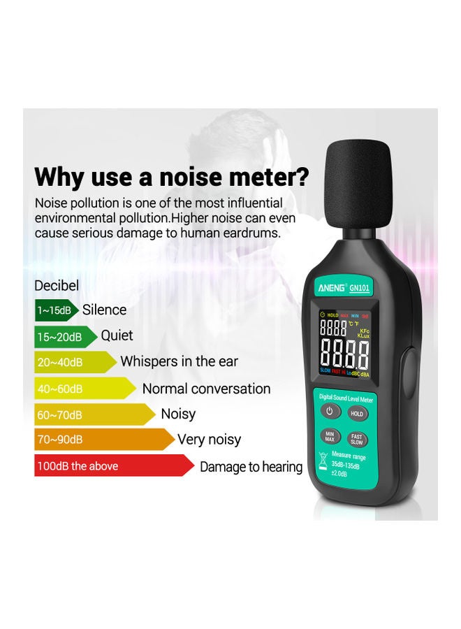 ANENG Digital Sound Level Meter Black/Green  - Image 2
