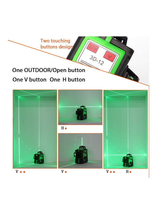 Generic - Multifunctional 12 Lines Laser Level Measuring  Tool Black/Green - Image 1