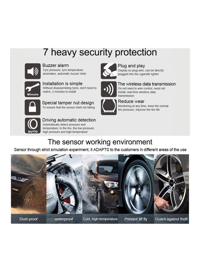 Generic - 5-Piece Wireless Tire Pressure Monitoring System Digital LCD Display With 4 External Sensors - Image 1