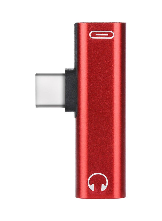 Portable 2 In 1 Type C Charge Connector And Audio Headphone Adapter Red  - Image 1