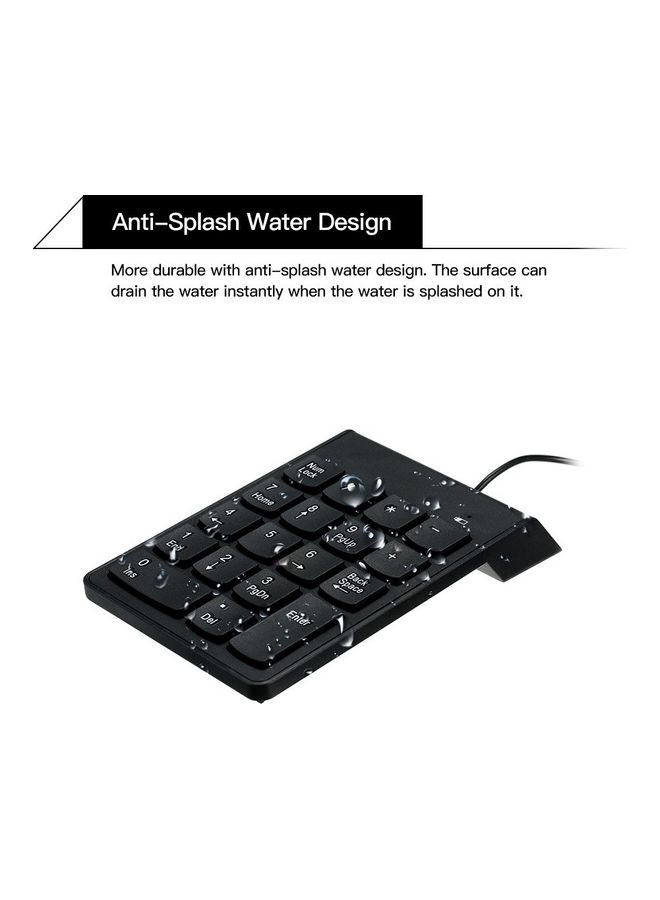 18 Keys Fashionable Low Noise Mini Numeric Keypad Waterproof USB Wired Black - Image 1