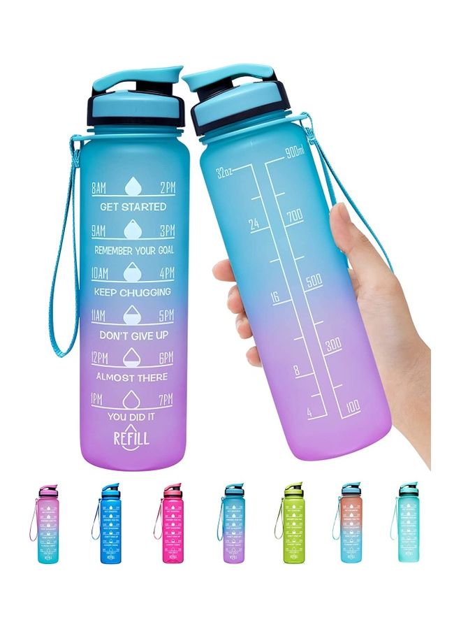 XiuWoo - 1L Large Water Bottle with Motivational Time Marker Blue/Pink - Image 1