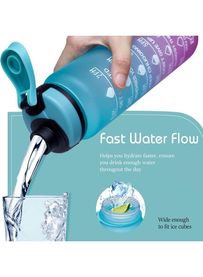 XiuWoo - 1L Large Water Bottle with Motivational Time Marker Blue/Pink - Image 1