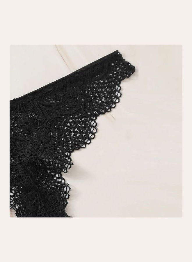 Pack Of 3 Lace Design G-String Briefs Black/White/Brown - Image 2