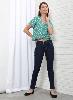OFFROAD Fashionable Floral Printed Crop Top Teal/White/Yellow  - Image 3