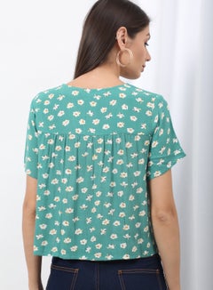 OFFROAD Fashionable Floral Printed Crop Top Teal/White/Yellow  - Image 2