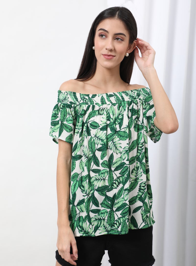 OFFROAD Fashionable Casual Top Green/White  - Image 1