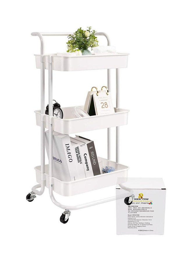 روك بو عربة بعجلات متعددة الاستخدامات من 3 مستويات مزوَّدة بعجلات ومقبض أبيض - Image 1