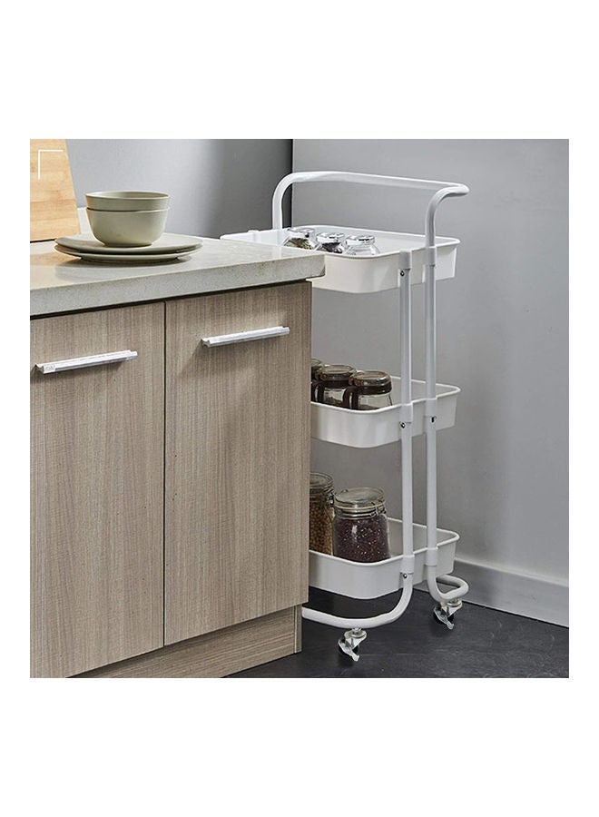 روك بو عربة بعجلات متعددة الاستخدامات من 3 مستويات مزوَّدة بعجلات ومقبض أبيض - Image 2