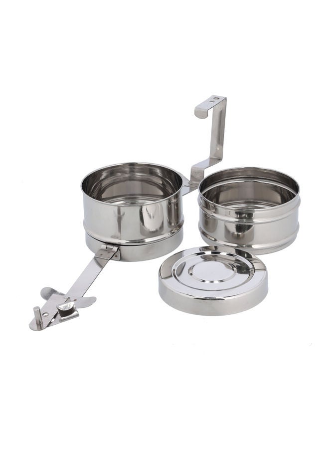DELCASA 2-Layer Stainless Steel Tiffin Lunch Box Silver 14x9x15cm  - Image 5