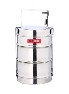 DELCASA 3-Layer Stainless Steel Tiffin Lunch Box Silver 14x9x15cm  - Image 1