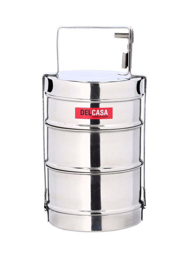 DELCASA 3-Layer Stainless Steel Tiffin Lunch Box Silver 14x9x15cm  - Image 1