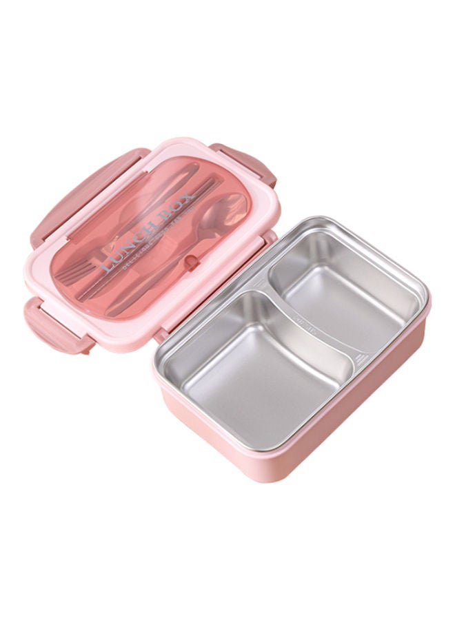 Generic - Divided Lunch Box With Tableware Set Pink/Silver 21.3x14.5x7.5cm - Image 1