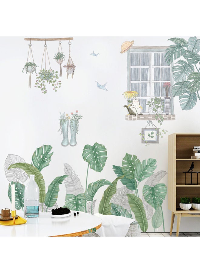 Tropical Plant Leaf Bonsai Self Adhesive Mural Wall Sticker Green - Image 5