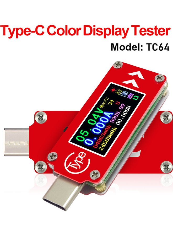 USB Type-C Color Display Voltmeter Red - Image 1