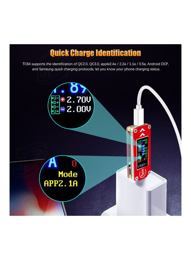 USB Type-C Color Display Voltmeter Red - Image 3