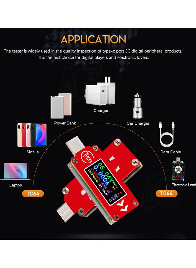USB Type-C Color Display Voltmeter Red - Image 4