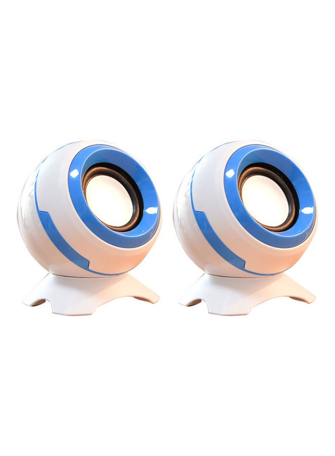 2-Piece Portable USB Powered Desktop Speaker White/Blue