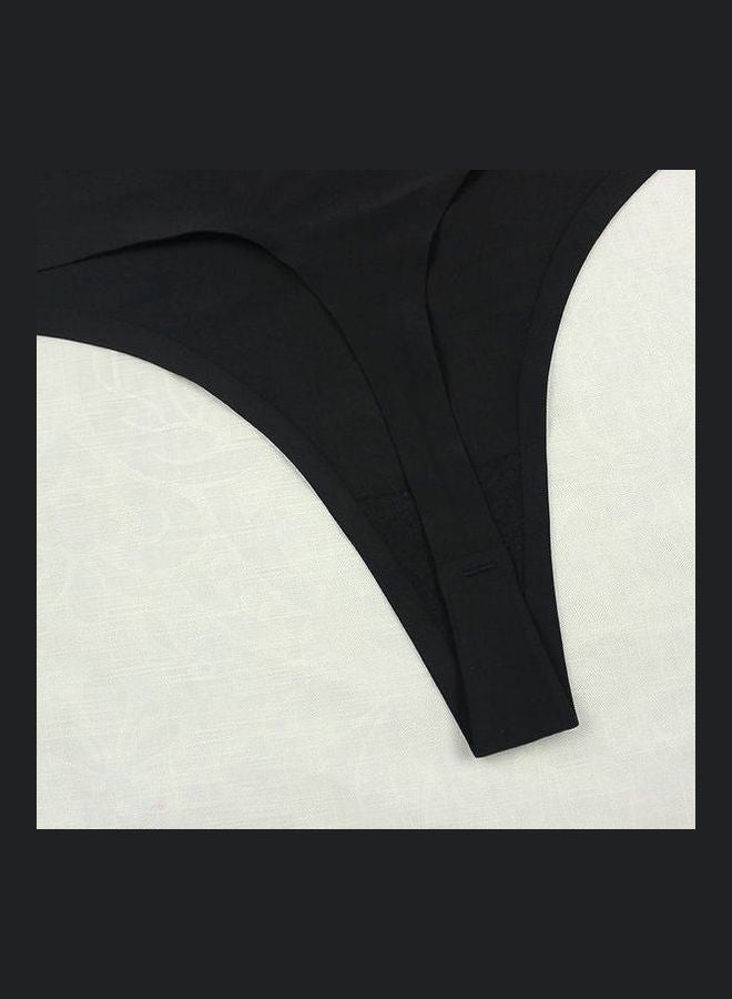 Pack Of 2 Solid Pattern T-Back Thong Panties Black/Beige  - Image 5