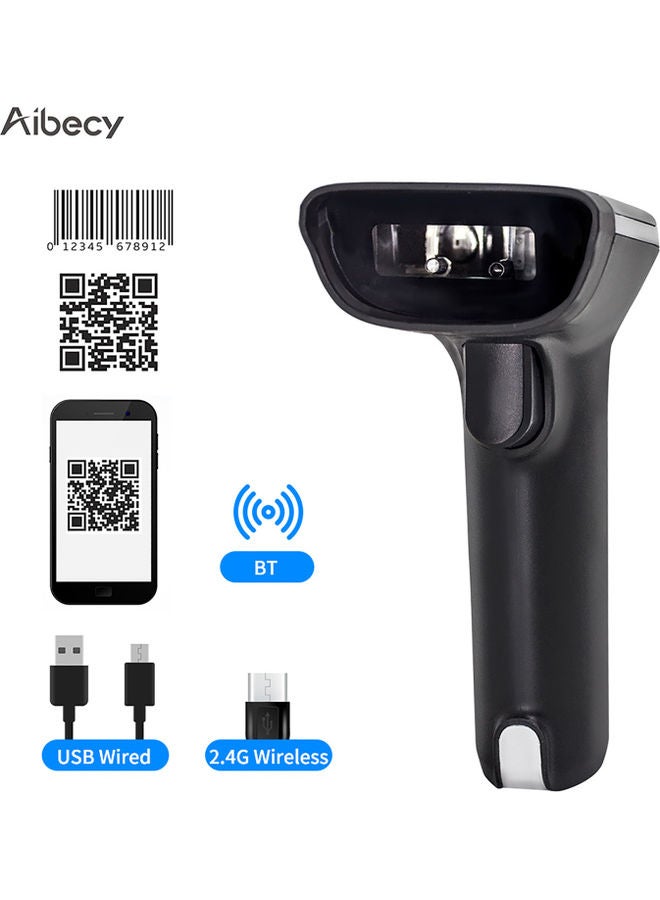 3-in-1 Handheld 1D/2D/QR Barcode Scanner Wireless and BT USB Wired Compatible with Windows Android Mac Black
