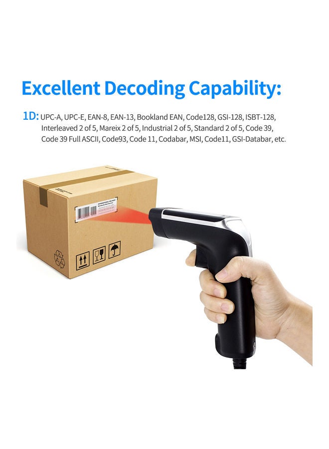 Aibecy - 2-in-1 Handheld 1D Barcode Scanner Wireless and USB Wired Compatible with Windows Android Mac Black/Silver - Image 1
