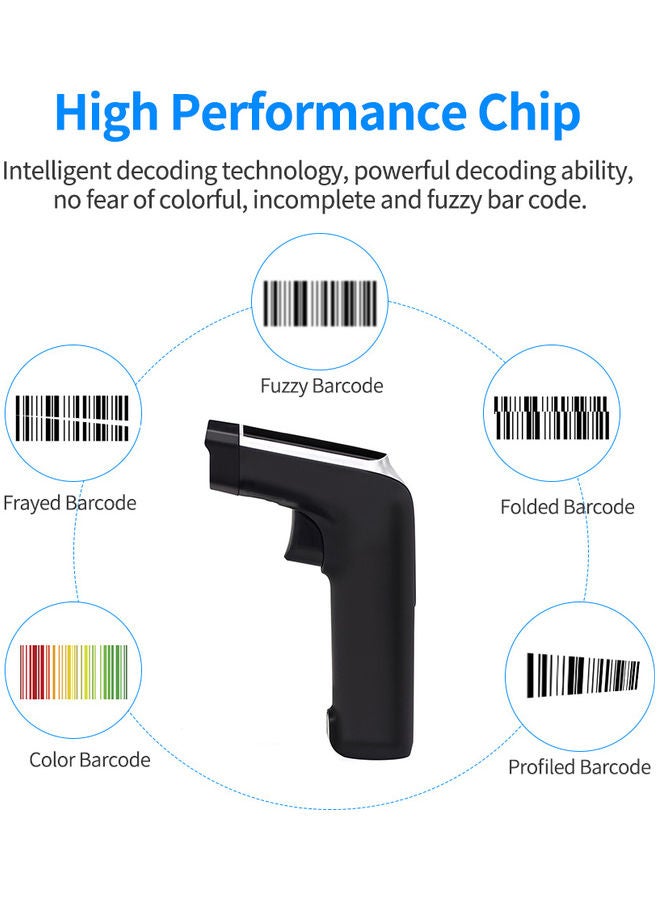 Aibecy - 2-in-1 Handheld 1D Barcode Scanner Wireless and USB Wired Compatible with Windows Android Mac Black/Silver - Image 1