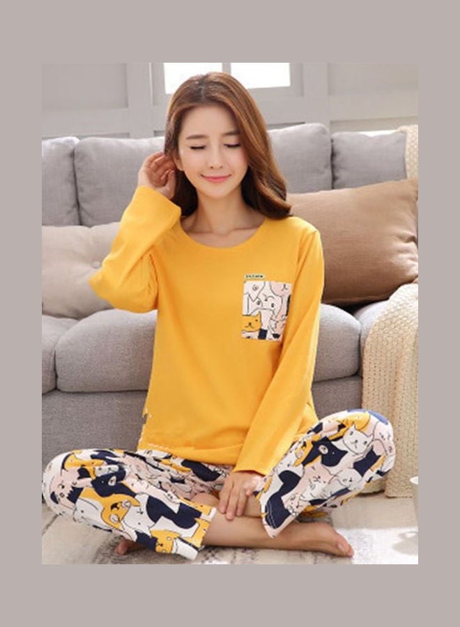 Cartoon Printed Long Sleeve T-Shirt And Pyjama Set Multicolour - Image 2