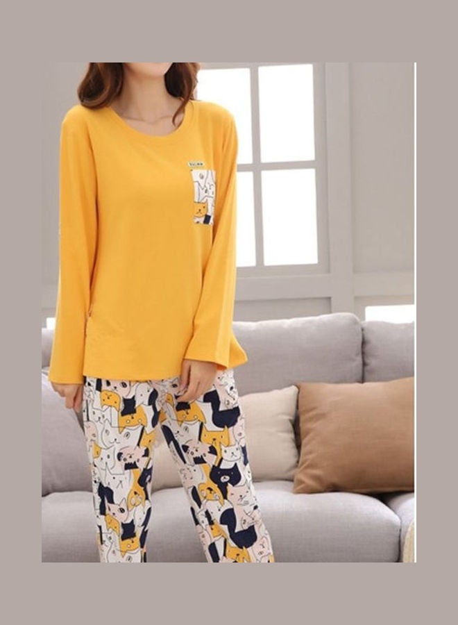 Cartoon Printed Long Sleeve T-Shirt And Pyjama Set Multicolour - Image 3