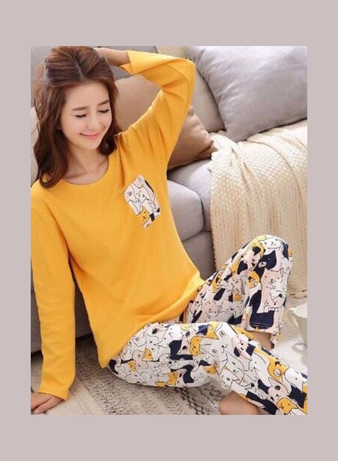 Cartoon Printed Long Sleeve T-Shirt And Pyjama Set Multicolour - Image 4