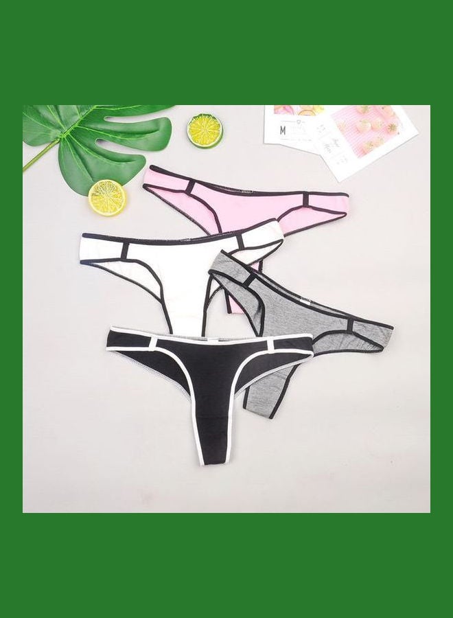 Pack Of 4 Solid Pattern G-String Briefs Multicolour  - Image 2