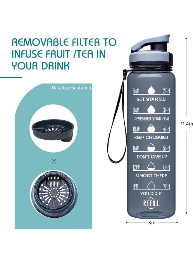 شو وو زجاجة ماء كبيرة بسعة 1 لتر مع علامات توقيت تحفيزية - Image 3