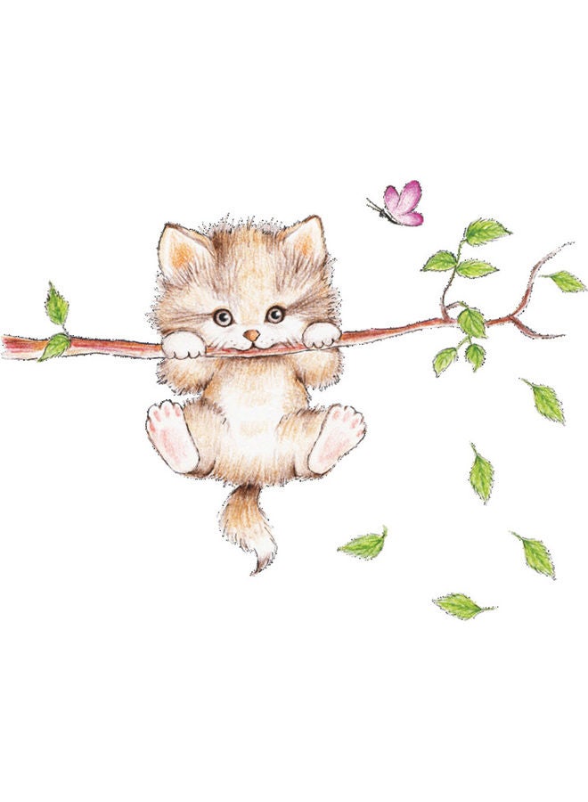 Cartoon Cat Tree Branch Butterfly Shape Wall Stickers Multicolour - Image 1