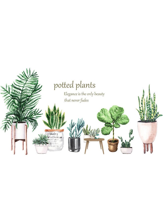 Pack Of 2 Potted Plants Themed Wall Stickers Green/Pink/Brown 30x90cm - Image 1