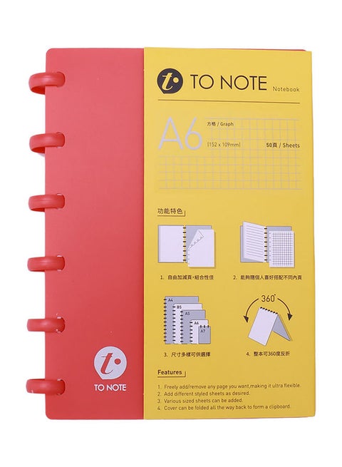 A6 Ring Binder Notebook Red