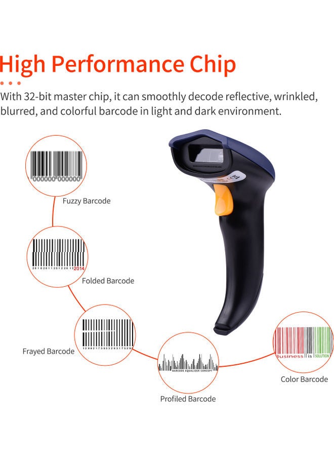 أيبيسي ماسح باركود سلكي بتصميم 1D2D/QRمحمول باليد مزود بمنفذ USB ومتوافق مع أنظمة التشغيل ويندوز وأندرويد وماك ومناسب للسوبر ماركت والمكتبة ومخزن الخدمات اللوجستية أسود - Image 2