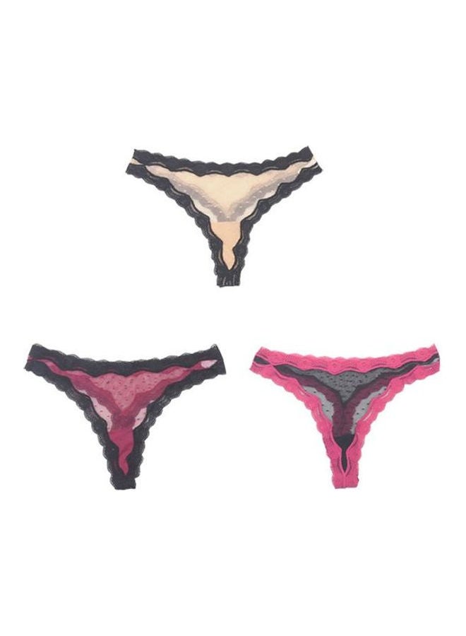 Pack Of 3 Lace Design G-String Briefs Multicolour - Image 2