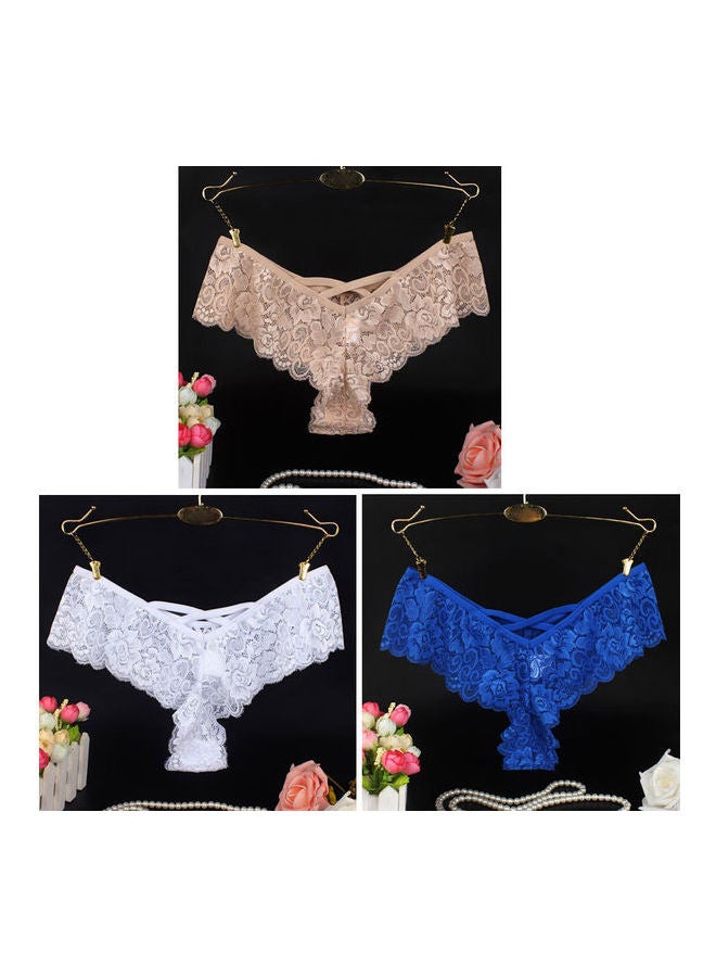 Pack Of 3 Lace Design G-String Briefs Pink/White/Blue - Image 1