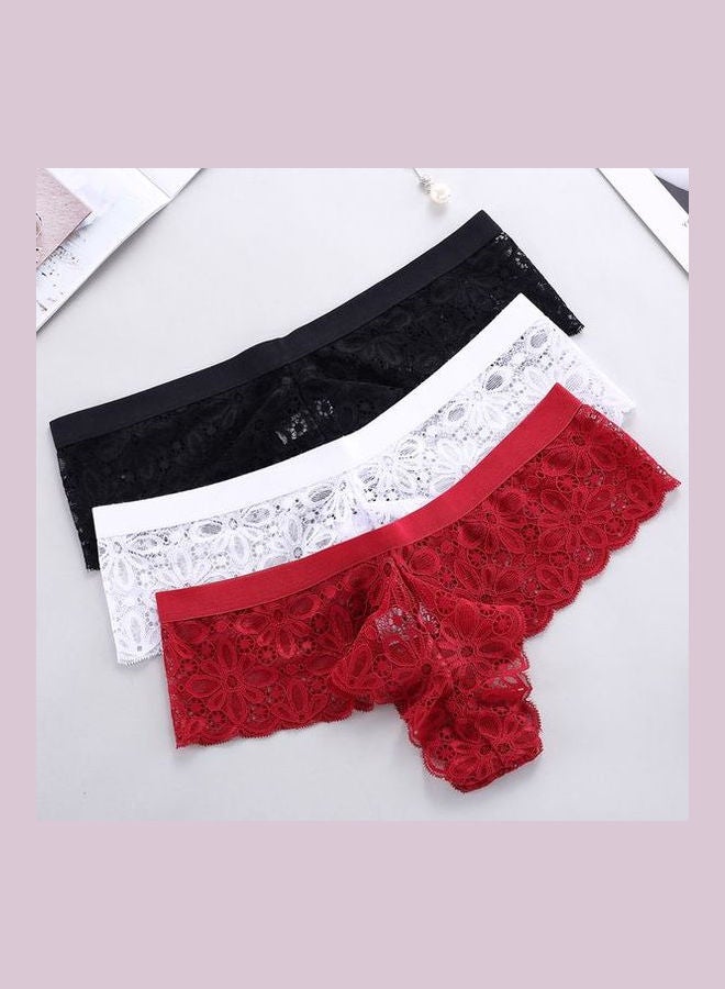 Pack Of 3 Lace Design G-String Briefs Red/White/Black - Image 2