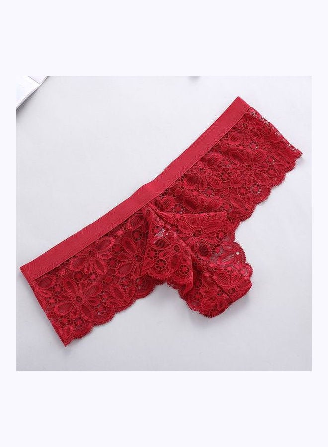 Pack Of 3 Lace Design G-String Briefs Red/White/Black - Image 3