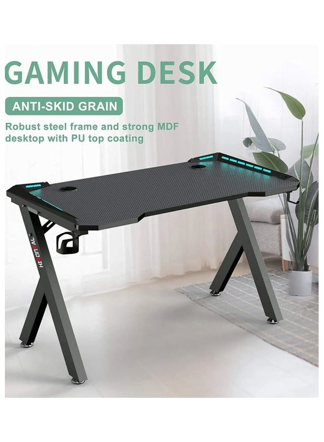 روك بو مكتب ألعاب كمبيوتر مزود بإضاءة LED وحامل أكواب وخطاف سماعة رأس أسود - Image 2