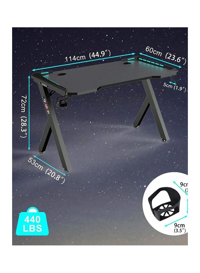 روك بو مكتب ألعاب كمبيوتر مزود بإضاءة LED وحامل أكواب وخطاف سماعة رأس أسود - Image 4