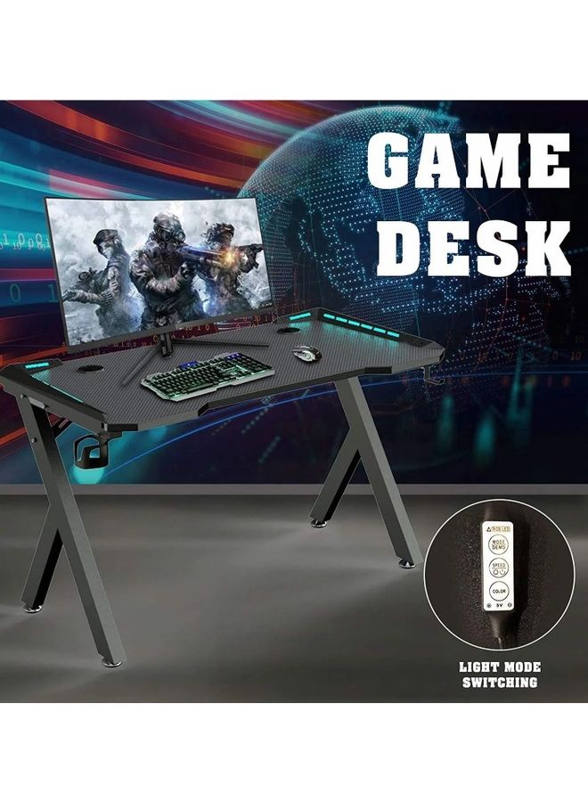 روك بو مكتب ألعاب كمبيوتر مزود بإضاءة LED وحامل أكواب وخطاف سماعة رأس أسود - Image 5