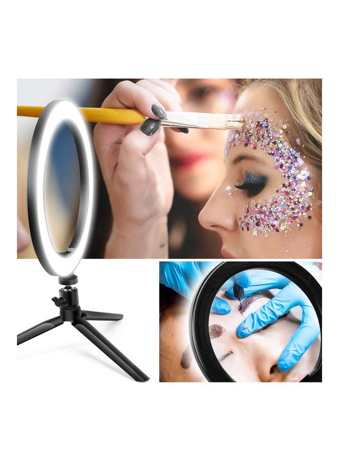 مصباح حلقي LED قابل للتعتيم مع حامل ثلاثي القوائم أبيض - Image 2