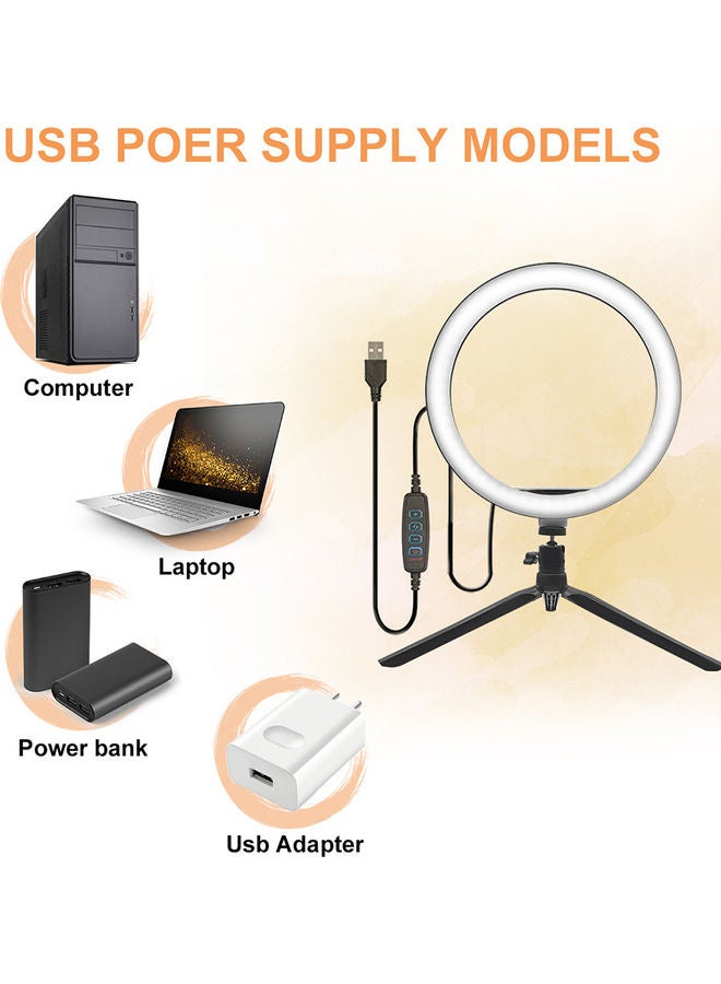 مصباح حلقي LED قابل للتعتيم مع حامل ثلاثي القوائم أبيض - Image 5