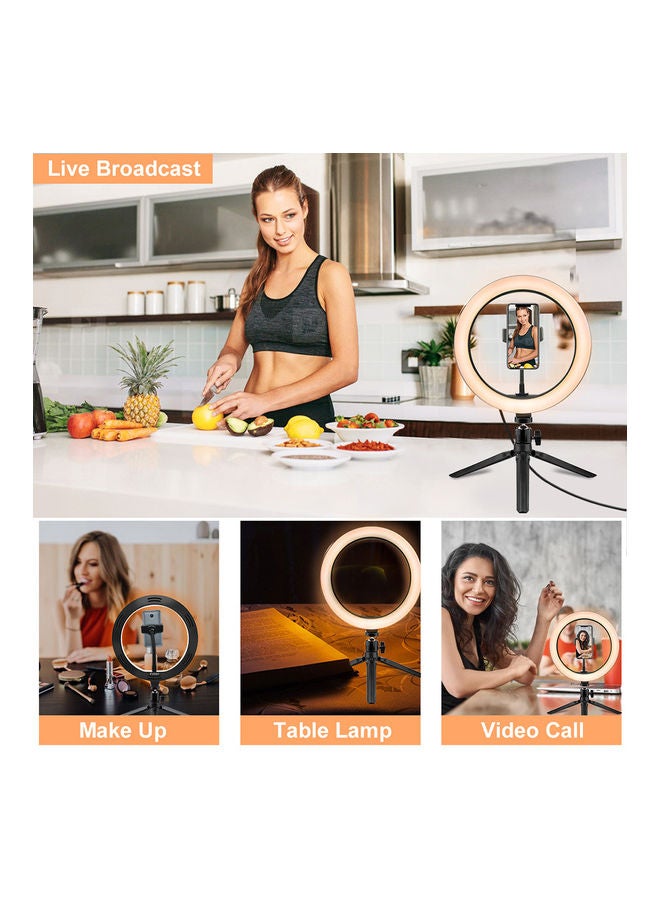 مصباح حلقي LED قابل للتعتيم مع حامل ثلاثي القوائم أبيض - Image 3