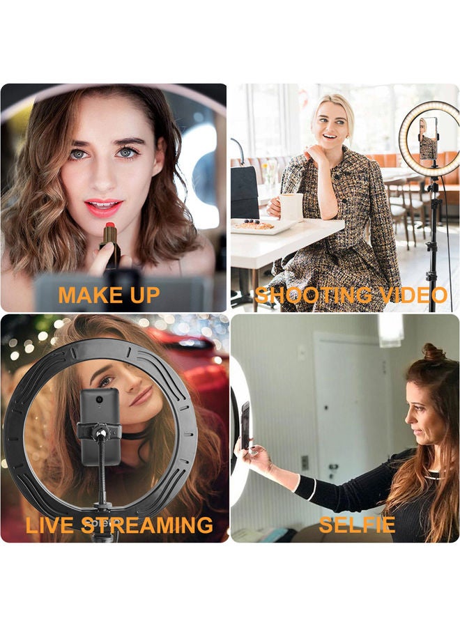 مصباح حلقي LED قابل للتعتيم مع حامل ثلاثي القوائم أبيض - Image 4